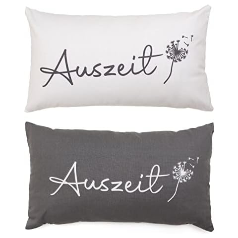 Bada Bing 2er Set Kissen Dekokissen Auszeit 30 x 50 cm Sofakissen Grau Creme Schriftzug Hochwertiges Couchkissen Geschenk Partnergeschenk Trend 68/69 Cover