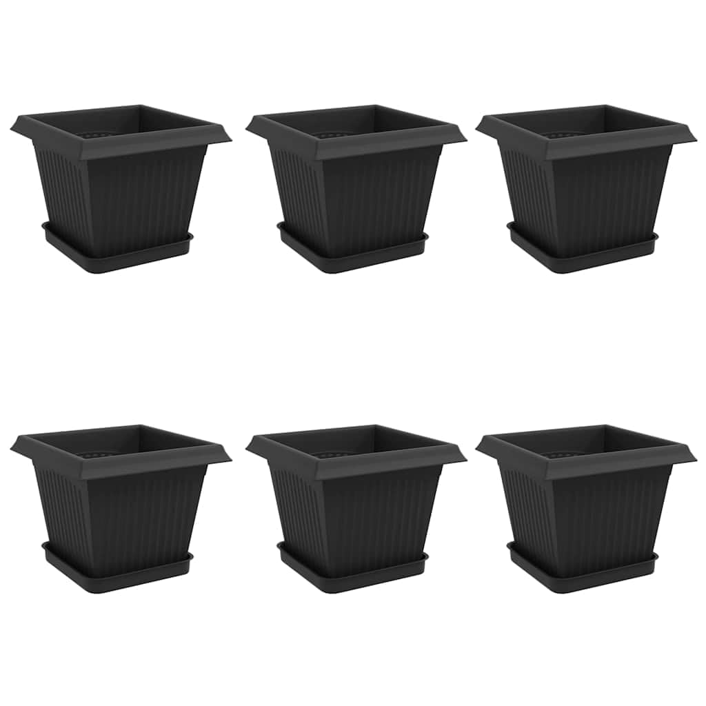 6er Set Blumentöpfe eckig Kunststoff, 20x20x16 cm Pflanzentöpfe für Außen und Innen, Moderne Pflanzgefäße in Schwarz mit Drainagelöchern für Garten, Balkon und Terrasse