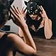 KUMSODE Catwoman Maske und Choker-Set, Katze Maske Leder Maske Katzenmaske Damen Schwarze Maskerade Maske Halbgesichtsmaske FüR Halloween Cosplay