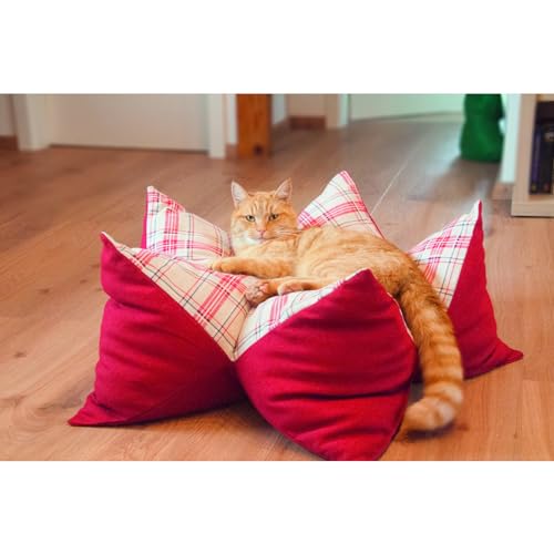 Aumüller Sternenkissen Karo, Beige/Rot - 70 cm - Liegekissen für Hunde und Katzen
