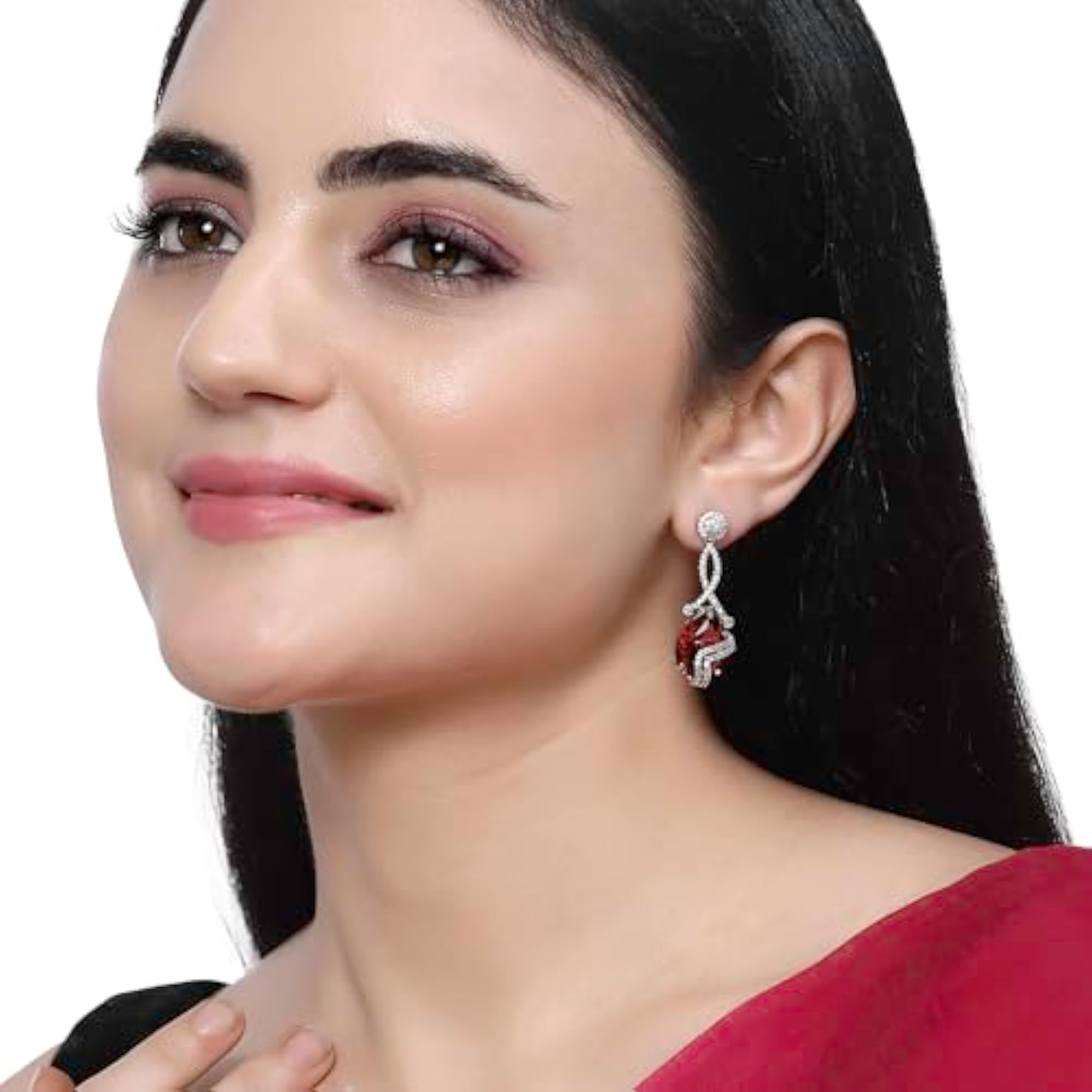 Rhodium-Plated American Diamond Drop Earrings