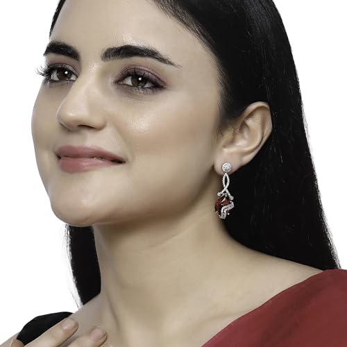Rhodium-Plated American Diamond Drop Earrings