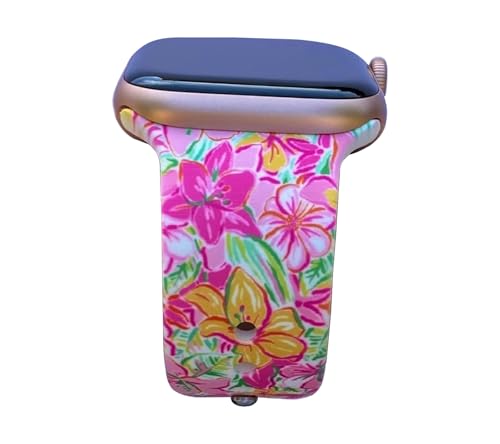 Lux Bands Smart Watch Bands for Women, Pink Tropic Printed Silicone Watch Band, (38-41mm Medium/Large) Ladies Watch Strap Compatible with Smartwatches, Sweat Resistant, For Series 8 7 6 5 4 3 2 1 SE