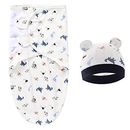 Image of 3-Pack Baby Swaddle Wrap with Hat Set for 0-3 months Soft Cotton Newborn Wearable Blanket Swaddle Sleep Sack(Astronaut & 2 Dinosaur)