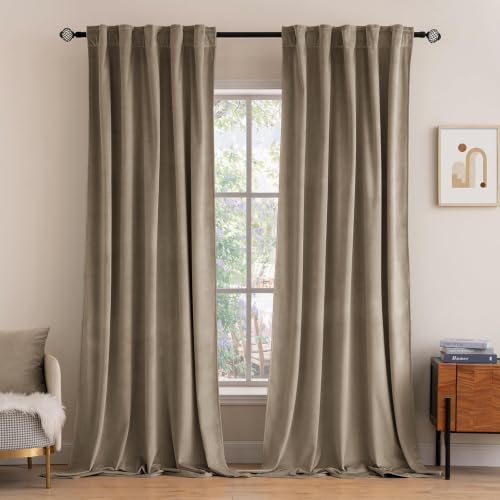 Image of MIULEE Velvet Curtains 52x90 inches 2 Panels Light Taupe Blackout Curtains | Luxury, Bedroom Living Room, Thermal Insulated, Super Soft Window Drapes, Rod Pocket & Back Tab