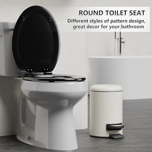 Image of Angol Shiold Slow Close Wood Toilet Seat（Black, Elongated 18.5''） | Durable enameled wood elongated toilet seat, adjustable non-slip hinges, anti-pinch bumpers, easy to install and clean