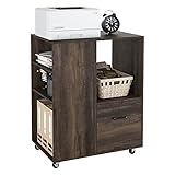 Wood Mobile File Cabinet with Drawer, Large Lateral Filing Cabinet for Letter Size, Office Cart with...