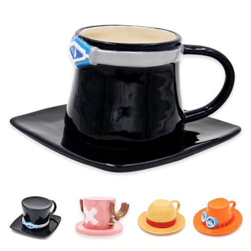 Hengrongshen Taza One Piece, Anime Sabo One Piece Tazas de Cafe, Cerámica One Piece Taza Anime con Platillos, Tazas Originales para Regalar, Regalo Navidad, Aniversario (Sabo)