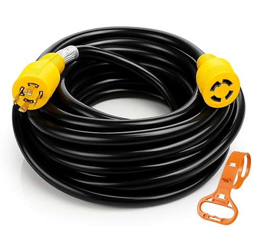 PEAKTOW PTR0114 Generator Extension Cord 30Amp 125/250V 50ft 4 Prong 10 Gauge NEMA L14-30 7500 Watts with Cord Organizer ETL/cETL Listed