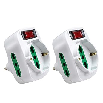 EXTRASTAR Adattatore Multipresa Tripla,con protezione sovraccarico ed interruttore,Adattatori da Schuko a Spina Piccola 10A,Spina Rotante,Bianco,Confezione da 2: vedi il prezzo e le caratteristiche Foto di EXTRASTAR Adattatore Multipresa Tripla,con protezione sovraccarico ed interruttore,Adattatori da Schuko a Spina Piccola 10A,Spina Rotante,Bianco,Confezione da 2