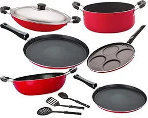 Nirlon Nonstick Aluminium Gas Compatible Cookware Utensils Combo Gift Set Offer [26_FT12_KD12_CH_FT10_Cass20_UP4_3SPN]