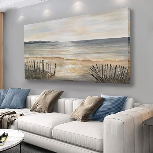 Yuaxker Ocean Canvas Wall Art Beach and Ocean Waves Canvas Painting Modern Minimalist Wall Decor for Living Room, Bedroom, Dining Room Office Artwork 24x48 inch