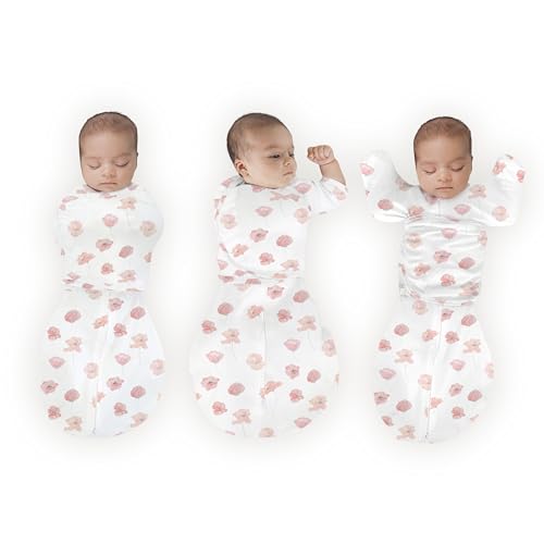 Image of SwaddleDesigns Organic 6-Way Omni Swaddle Sack Arms Up Swaddle for Newborn, More Options to Calm Startle Reflex, Improves Sleep, Small, 0-3 Month, 6-14 lbs, Watercolor Peach Blush Popppies