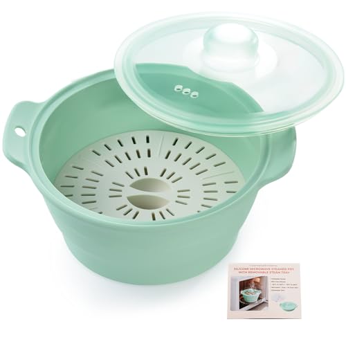 Collapsible Silicone Microwave Vegetable Steamer with Removable Steam Rack, AODISTUCE 42oz BPA-Free...