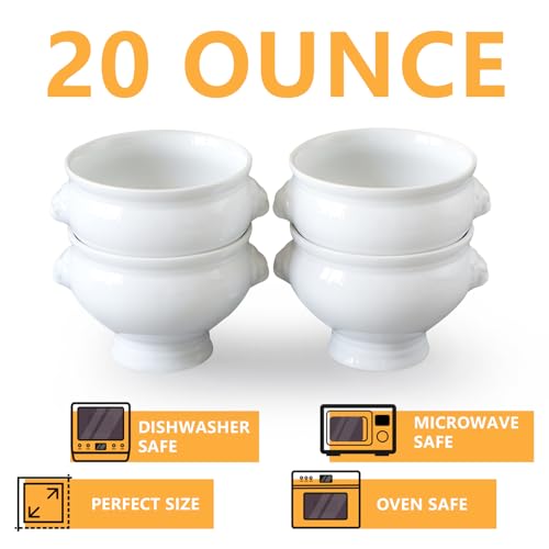Image of Cinf Lion Head Ceramic Bowls Set of 4, 20 oz Soup & Cereal Bowls
