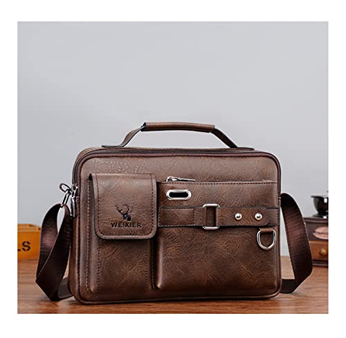 WEIXIER Bolsas de mão masculinas de couro a tiracolo, novas bolsas de ombro Degin, Marrom escuro, Me