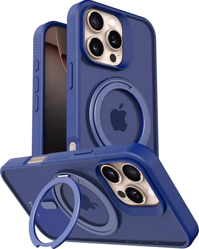Image of eller sante Astros Magpro Back Cover Case for iPhone 16 Pro with Magnetic Alloy Ring Metal Kickstand Camera Screen Protector TPU Shockproof 10ft Drop Protection Compatible with Mag-Safe- Blue