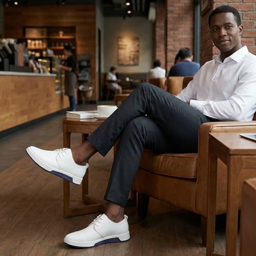 Image of konhill Men's Casual Oxford Shoes - Breathable Dress Shoes Loafers Lace-up Flat Sneakers