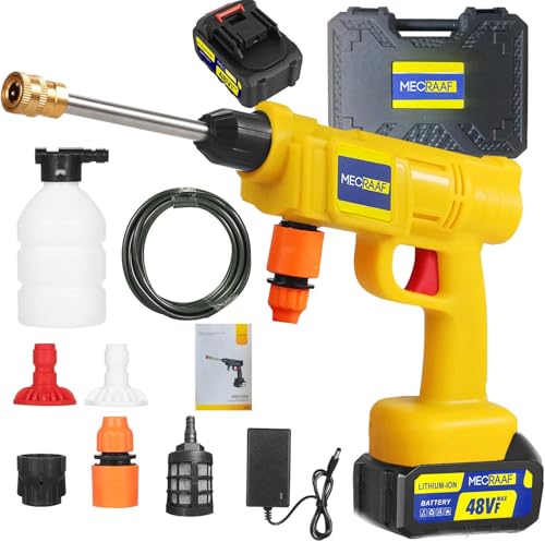 Image of 48Vf Cordless Portable Wireless Pressure Washer Gun High Pressure Water Gun for Car Wash Bike Washing Cleaning | Adjustable Nozzle and 5M Hose Pipe (Double Battery) (Yellow)
