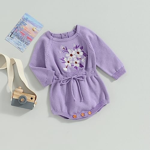 ZAXARRA Baby Girl Sweater Romper Baby Girl Knit Sweater Embroidery Flower Sweatshirt Romper Infant Fall Clothes3