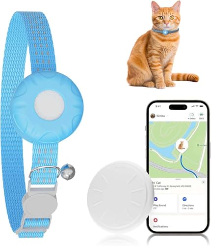 Image of Cat Tracker, GPS Tracker Compatible with Apple Find My App(Only iOS), Waterproof Cat Trackers Collar with Bell and Safety Elastic Buckle,No Monthly Fee,Territory & Location History, Smart Alerts, Blue