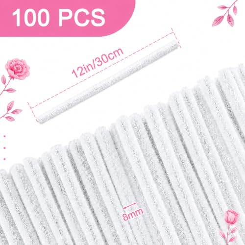 Image of YUNAMI 100 Pcs Pink Pipe Cleaners for DIY Craft Flowers - Fuzzy Chenille Stems & Fluffy Sticks for Arts & Crafts, Creative School Projects, Kids Craft Supplies, Home & Party Decor (White, 100)