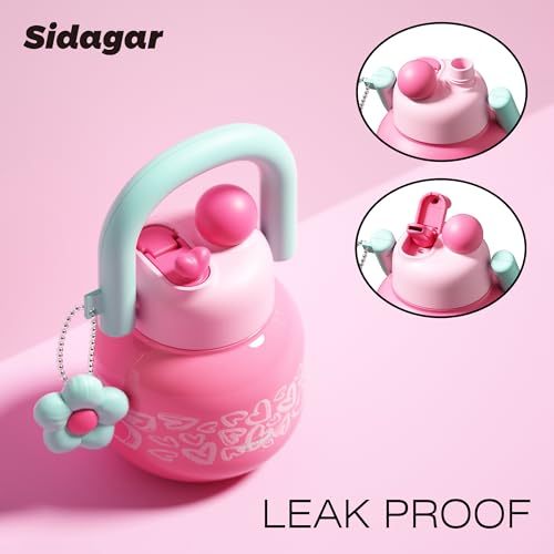 Sidagar 22 oz Tumbler with Straw and Carry Handle, Wide Mouth Insulated Stainless Steel Travel Water Bottle, Heart Pattern Flask for Gym & Office, Preppy Kawaii Valentines Day Gift — view 3