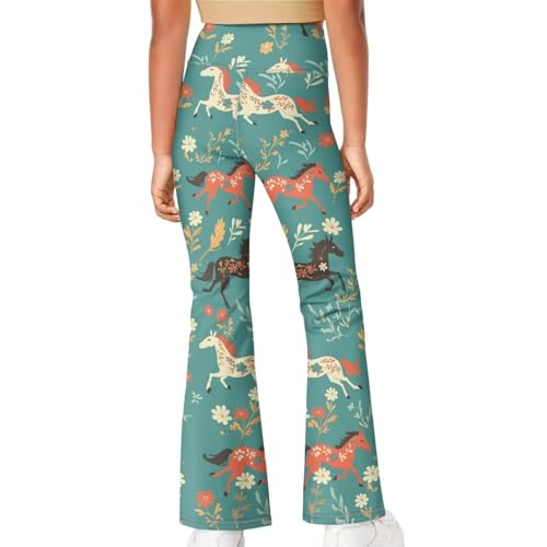 Image of Girls Leggings Floral Print High-Waisted Flared Pants 5-14 Years