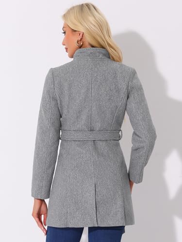 Image of Allegra K Women's Winter Elegant Stand Collar Overcoat Long Belted Pea Coat