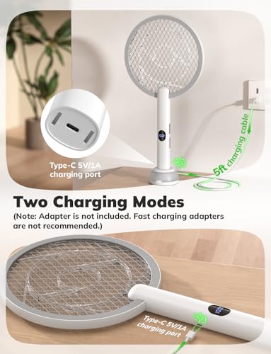 Image of YISSVIC Electric Fly Swatter Bug Zapper Racket 4000V LED Screen Dual Modes Fly Zapper Rechargeable for Indoor Home Office Backyard Patio Camping