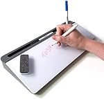 YAKCAM Tableau blanc du bureau en verre d'effacement sec 16x7, avec compartiments de rangement - Téléphone et porte-fente de tablette , pour la maison et le bureau , comprend 4 Marqueurs et effacements à sec