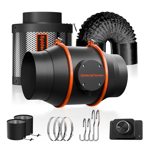 Spider Farmer Rohrventilator 150mm/6 Inch Abluftset mit RJ12 Drehzahlregler, Aktivkohlefilter Abluft Lüftungsset Kohlefilter, 62W Grow Lüfterset, 402 CFM Belüftungssystem für Growzelt, Hydrokultur