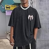 Lytiarul Vintage Goth Punk Shirts for Men Grunge Streetwear Oversized Tshirts Gothic Cross Y2k Graphic Tees Acid Wash T Shirt(Black,M)