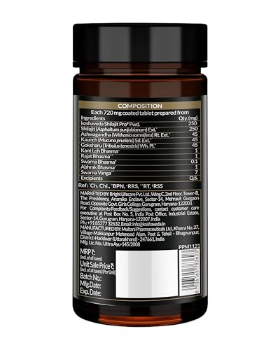 Image of Koshaveda Shilajit Pro Gold (60 Tablets) with Ashwagandha AF-43 600mg (60 Capsules) | for Strength & Recovery