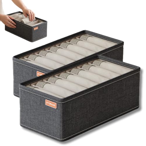 Kit C/2 Caixas Organizadoras para Roupas Íntimas com 7 Divisórias – Organizador Multiuso para Calcinhas, Cuecas, Sutiãs e Gavetas