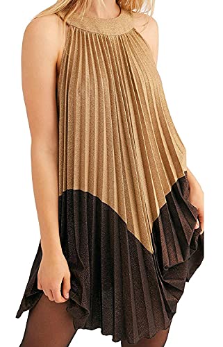 Free People Gold Brown Womens Medium M Shimmer Pleated Shift Dress at  Amazon Women's Clothing store