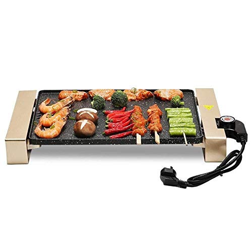 AZHom Electric Grill, Multifunction Healthy Home Electric Smokeless Non-stick Barbecue Grilled Bakingpan Large Capacity Multi-function Barbecue Pot 1700W,Gold (Color : Gold)