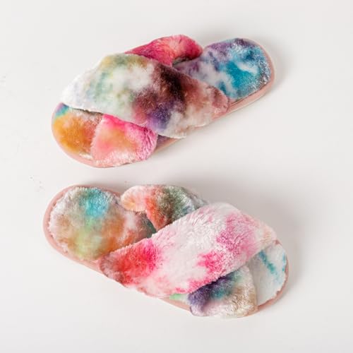 Image of Enteer Women's Slipper Memory Foam Cross Band Fuzzy Slippers Open Toe Cozy House Slippers Cozy Plush Bedroom Indoor Outdoor