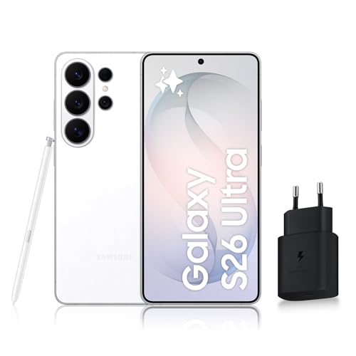 Samsung Galaxy S26 Ultra, Smartphone Android 5G avec Galaxy AI, 256 Go, Chargeur Secteur Rapide 25W Inclus, Smartphone déverrouillé, Blanc, Version FR
