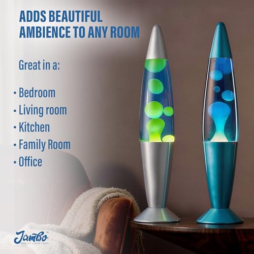 Image of JAMBO 16 inch Beautiful Motion Lamp - Double Pack - Blue with Yellow /Green Wax and Blue with White Wax, Relaxing Liquid Night Light for Adults, Teens, Kids