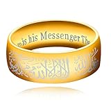 Tobestu Men Islam Muslim Allah God Islamic Ring Stainless Steel Muslim Shahada Antique Wide Band Ring Gold Color for Men Women Size 7 Y543-2D