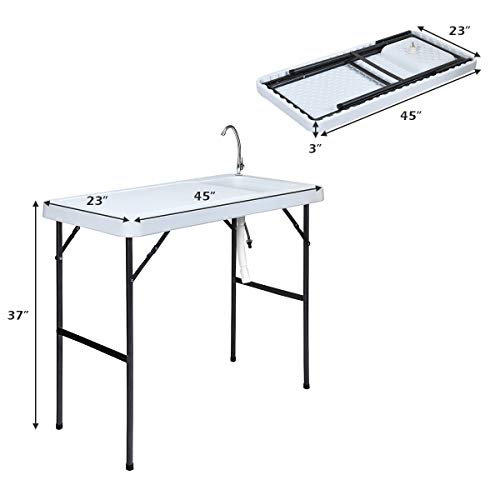 Giantex Fish Cleaning Table, Folding Table W/Sink And Faucet, Camping Table W/Drain Hose, Outdoor Sink Station W/Hose Hook Up, Portable Sink, 45"X 23"X 37" #TOP6