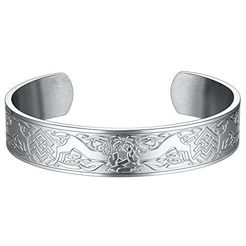 Faithheart Viking Wolf Cuff Bracelet For Male Stainless Steel Punk Celtic Knot Norse Jewelry #TOP24