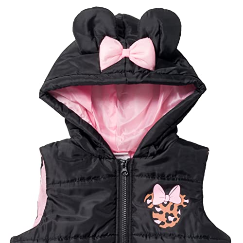 Disney Minnie Mouse Infant Baby Girls Zip Up Vest Puffer Long Sleeve Graphic T-Shirt And Leggings 3 Piece Outfit Set Black 18 Months #TOP5