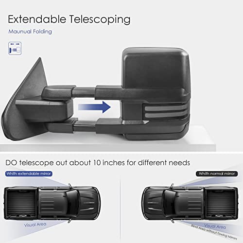 Mostplus Power Heated Towing Mirrors Compatible With 2014-2019 Chevy Silverado Gmc Serria W/Sequential Turn Light, Clearance Lamp, White Running Light (Set Of 2)-Black Not For Diesel Truck #TOP4