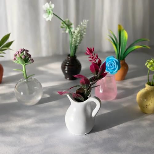 Image of Avaiya 8 PCS Mini Magnetic Vase Set (Artificial Flower Included) Cute 3D Ceramic Flower Vase Refrigerator Magnets | Small Fridge Magnet Flower Pots for Home Kitchen Office Decoration | Strong Magnetic