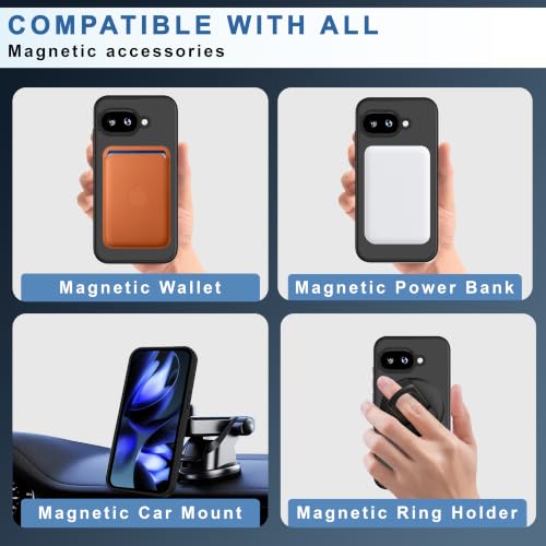 Image of CEDO Magnetic Cover for Google Pixel 9a (5G) | Compatible with MagSafe Wireless Charging | Matte Black Case Designed with Magnetic Lock Shockproof Edge Protection Backcover (Translucent Black)