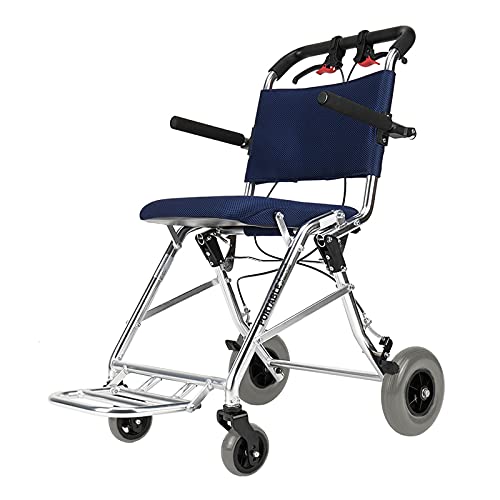 ultraligera Silla de ruedas Silla de transporte plegable con reposabrazos de aleación de aluminio para la silla de ruedas ultrátiles de aleación adecuada para ancianos y niños, 14 pulgadas de asiento
