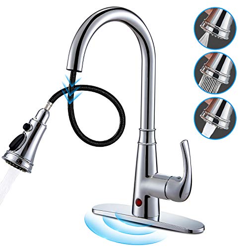 Touchless Kitchen Faucet Cobbe Motion Sensor Pull Down Kitchen Sink Faucet with Sprayer, 10” Deck Plate Chrome