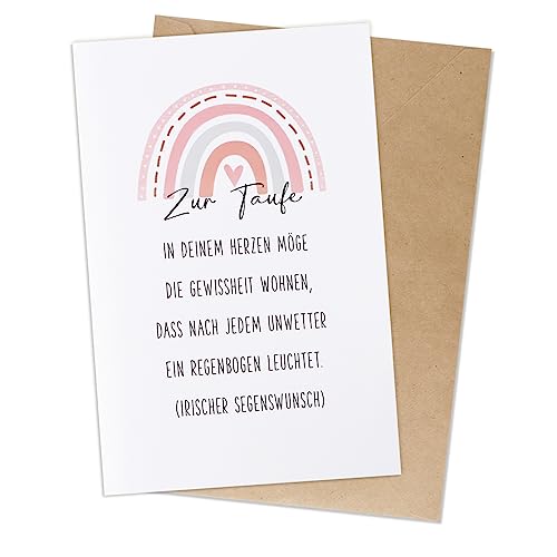 COLOFALLA Karte zur Taufe Mädchen Taufkarte Mädchen Taufe Karte Regenbogen Glückwunschkarte Taufe Baby Taufe Karte Pink mit Spruch mit Umschlag für Kind Geschenk (Junge)